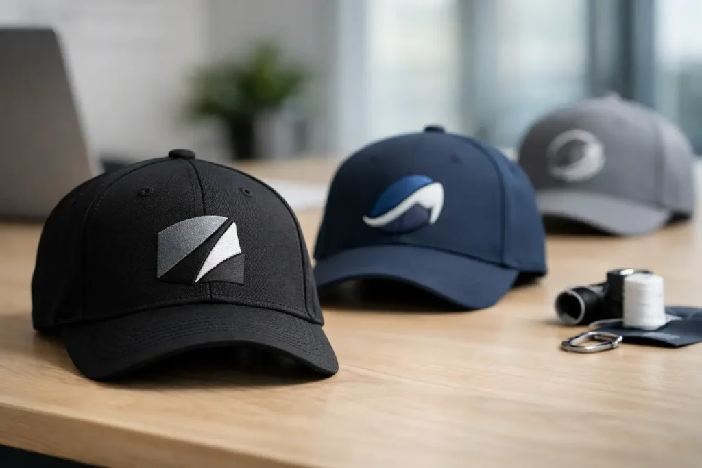 Firmahuer med logo der holder formen